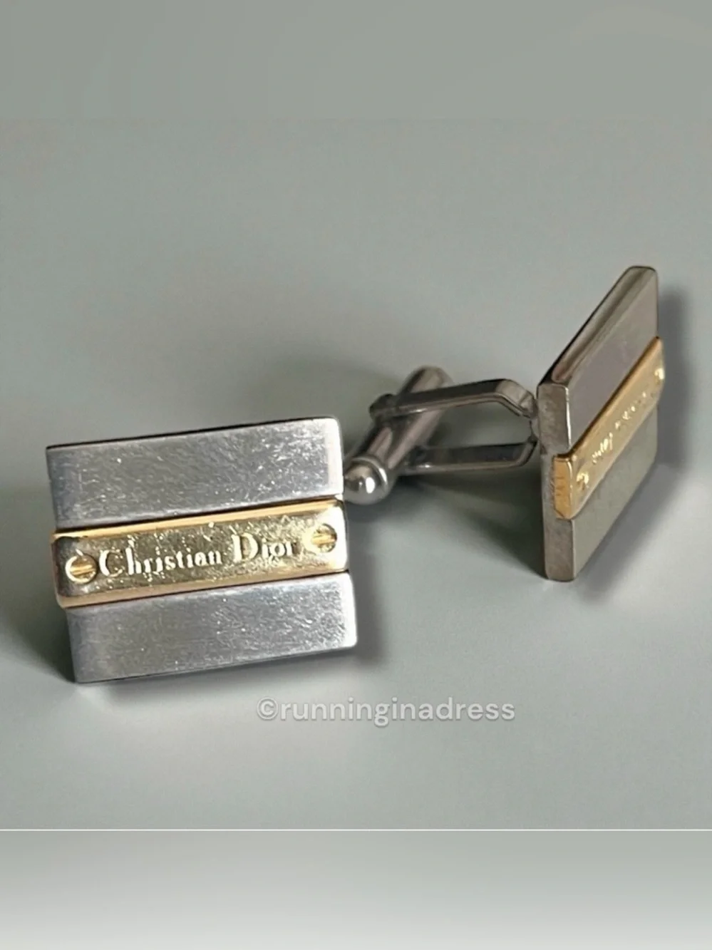 Vintage Christian Dior 1980s Two-Tone Palladium & Gold Plated Cufflinks